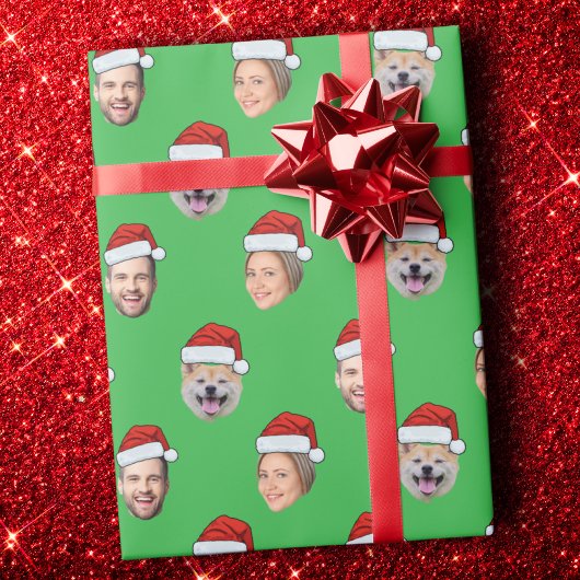 Grappig Santa Hat Gezicht, Aangepaste Gezicht 3 Fo Cadeaupapier