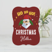 Grappig Santa Ho Ho Ho Kerstmis met Jouw naam Feestdagenkaart (Staand voorkant)