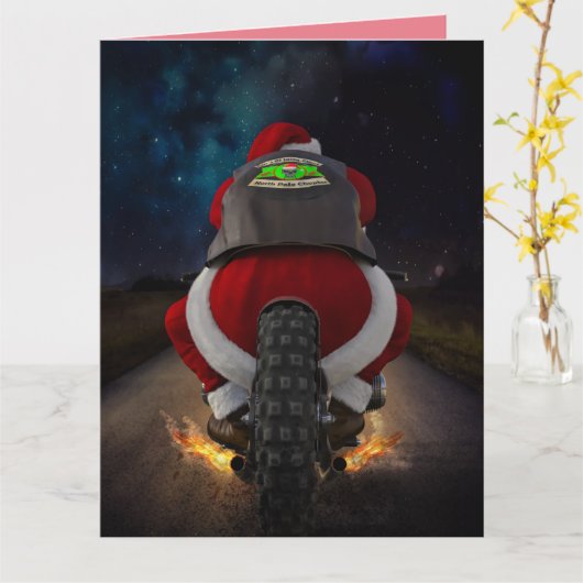 GRAPPIG SANTA MOTORCYLE KERST KAART (Gele Bloem)