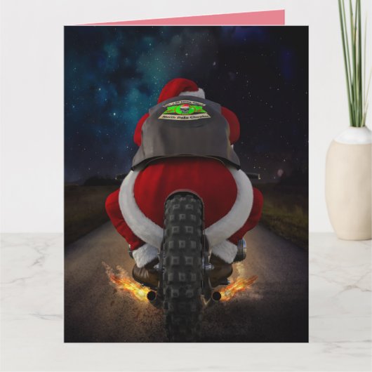 GRAPPIG SANTA MOTORCYLE KERST KAART (Voorkant)