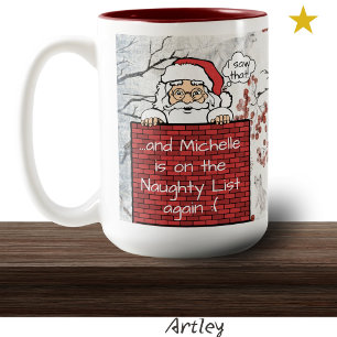 Grappig Santa Naughty List Christmas Custom Name Tweekleurige Koffiemok