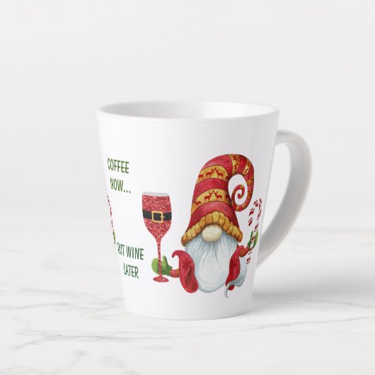 Grappig Santa Party Gnome Latte Mok (Rechterhoek)