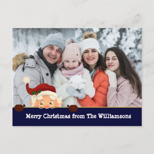 Grappig. Santa Photo Bomb Blue Band-kerstfoto Feestdagenkaart (Voorkant)