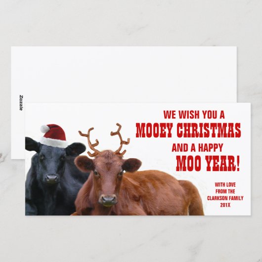 Grappig Santa Reindeer Koeien Christmas Beef Boerd Feestdagenkaart (Voorkant / Achterkant)