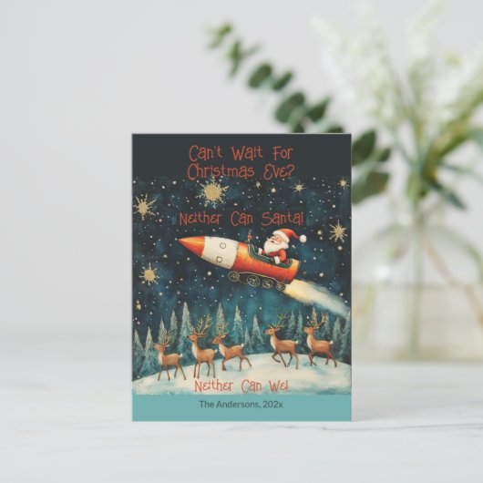 Grappig Santa Retro kerstavond Briefkaart (Staand voorkant)