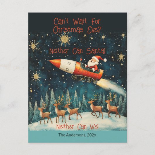 Grappig Santa Retro kerstavond Briefkaart (Voorkant)