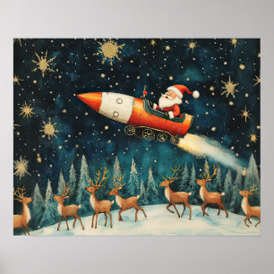 Grappig Santa Retro kerstavond Poster