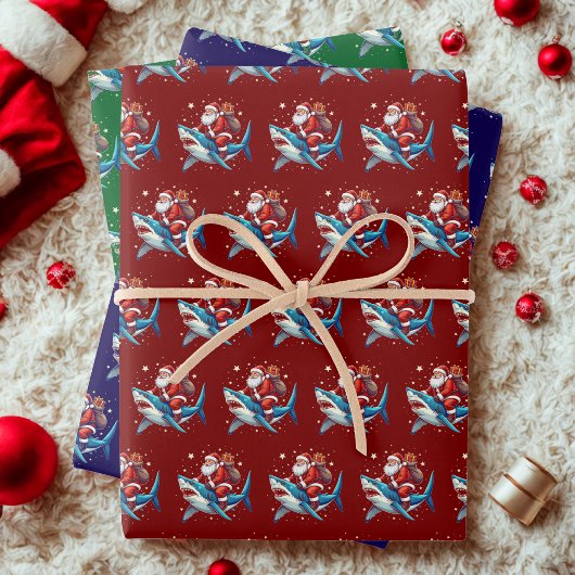Grappig Santa Shark Gift Wrap Ocean Lover Cadeau Inpakpapier Vel