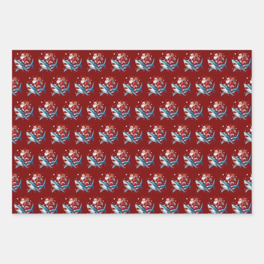 Grappig Santa Shark Gift Wrap Ocean Lover Cadeau Inpakpapier Vel (Voorkant)