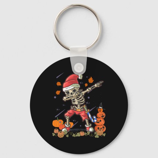 Grappig Santa Skeleton Dabbing Halloween Kostuum F Sleutelhanger (Voorkant)