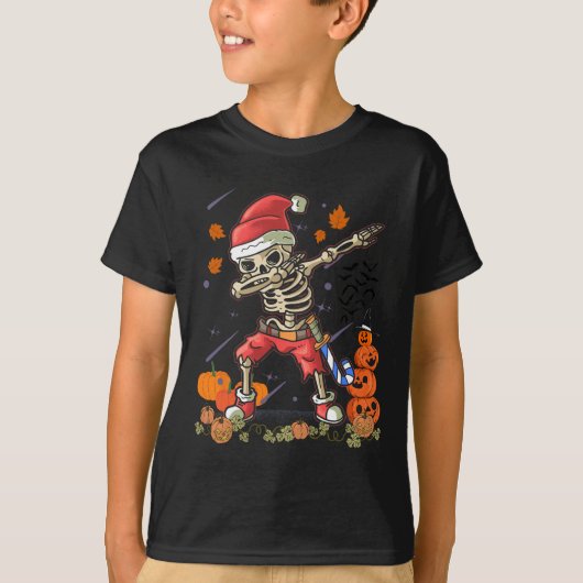 Grappig Santa Skeleton Dabbing Halloween Kostuum F T-shirt (Voorkant)