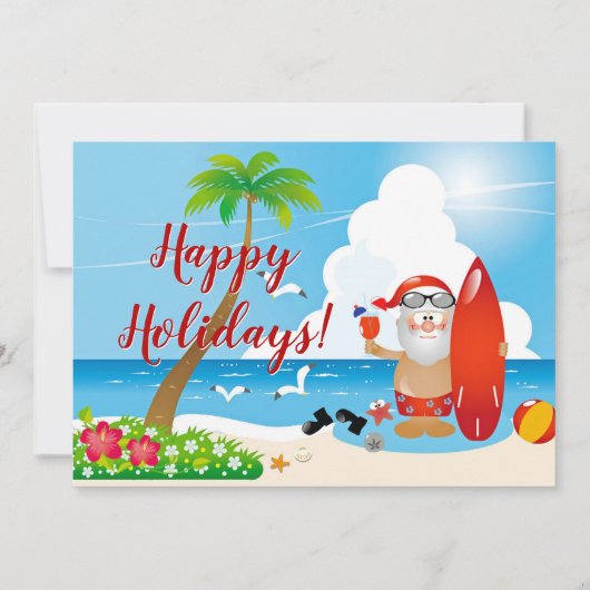 Grappig Santa Tropical Beach Kerstfeest Kaart (Achterkant)