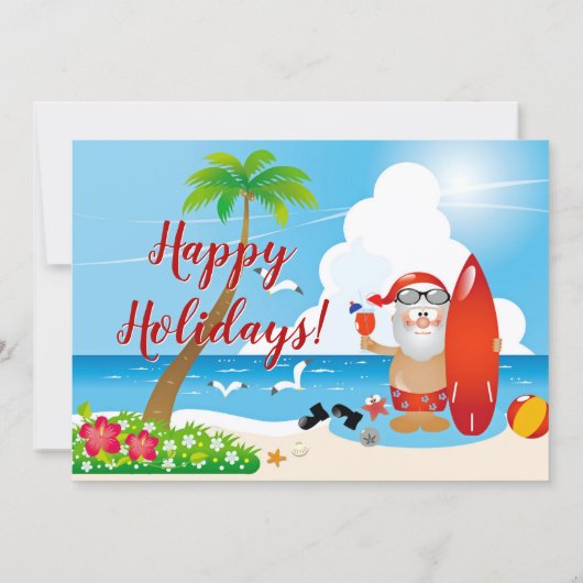 Grappig Santa Tropical Beach Kerstfeest Kaart (Achterkant)