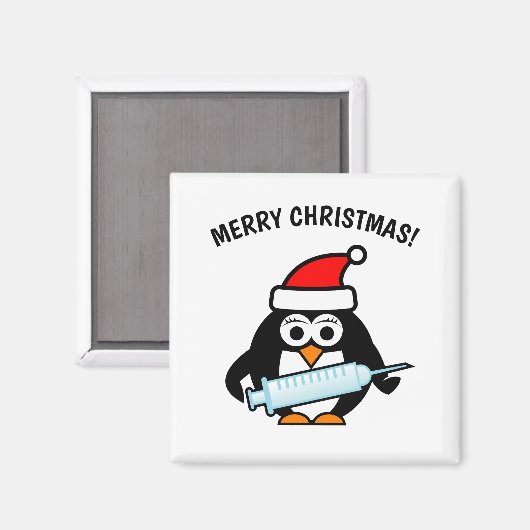 Grappig Santa verpleegde pinguïn Kerstmis magneet  (Voorkant / Achterkant)