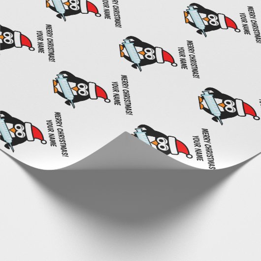 Grappig Santa verpleegster pinguïn Kerstmis inpakp Cadeaupapier (Hoek)