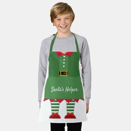 Grappig Santa's Helper Elf Groen Rood Kerstmis Schort (Gedragen)