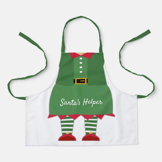 Grappig Santa's Helper Elf Groen Rood Kerstmis Schort (Voorkant)