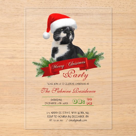 Grappig Sarcastisch Kat Santas Pet Kerstfeest Acryl Uitnodigingen (Voorkant)