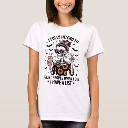 Grappig Sarcastisch Koffie Skelet Halloween Humor T-shirt (Voorkant)