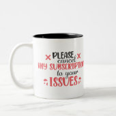 Grappig sarcastisch probleem voeg naam toe tweekleurige koffiemok (Links)