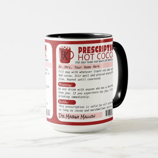 Grappig sarcastisch recept warme chocolade cacao mok (Voorkant rechts)