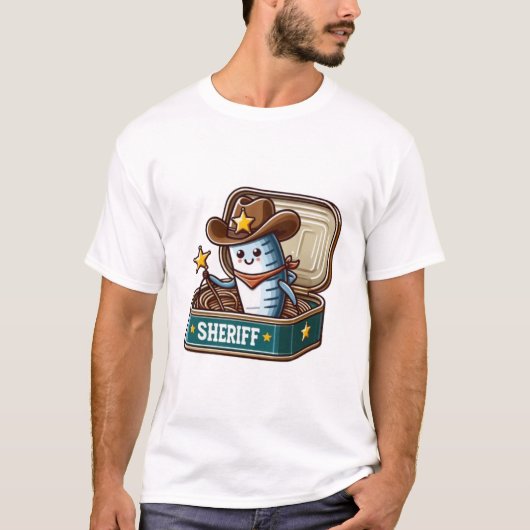 Grappig Sardine Cowboy Sheriff T-shirt (Voorkant)