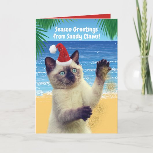 Grappig Sason's Greetings van Sandy Claws Cat Feestdagen Kaart (Voorkant)