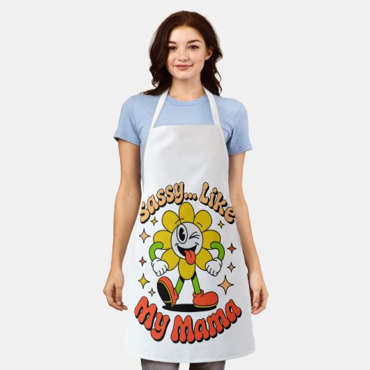 Grappig Sassy Net Als Mijn Mama Retro Bloem Witte  Schort (Gedragen)