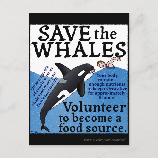 Grappig Save the Whales Satire Spoof Orca Briefkaart (Voorkant)
