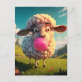 Grappig schaap kauwen roze bubble gom briefkaart (Voorkant)