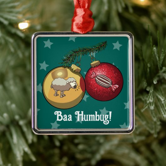 Grappig Schaap Kerst Snoep Baa Humbug Cartoon Metalen Ornament (Boom)