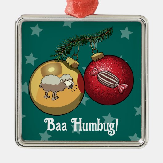 Grappig Schaap Kerst Snoep Baa Humbug Cartoon Metalen Ornament (Voorkant)