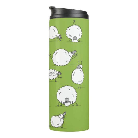 Grappig schaap met yoga, schets thermosbeker (Geroteerd rechts)