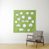 Grappig schaap met yoga, schets wandkleed (In situ)