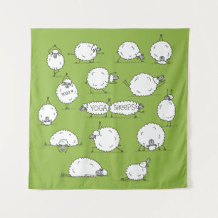 Grappig schaap met yoga, schets wandkleed