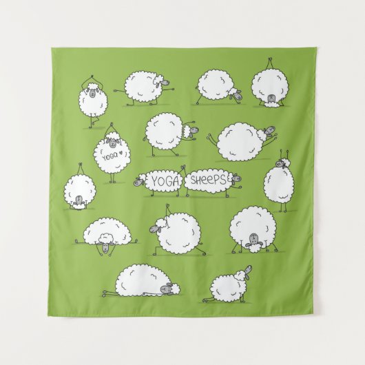 Grappig schaap met yoga, schets wandkleed (Voorkant)