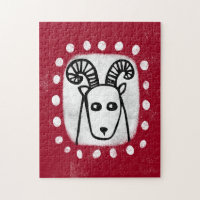 Grappig Schaap Ram Op Rode Jigsaw Puzzel