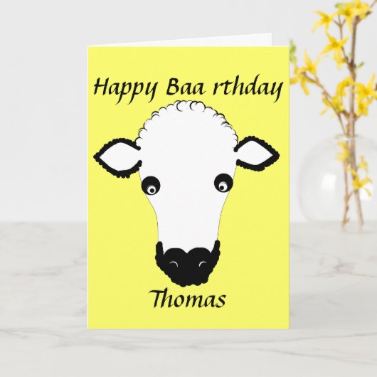 Grappig Schaap verjaardag, baa verjaardag, voeg na Kaart (Gele Bloem)