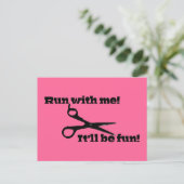 Grappig - schaar - "Ren met mij!" Briefkaart (Staand voorkant)