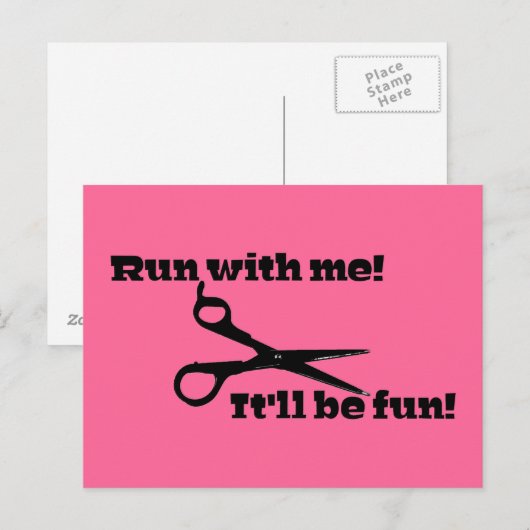 Grappig - schaar - "Ren met mij!" Briefkaart (Voorkant / Achterkant)