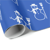 Grappig Schattig Blauw en Wit Sneeuwmanpatroon Cadeaupapier (Rol Hoek)