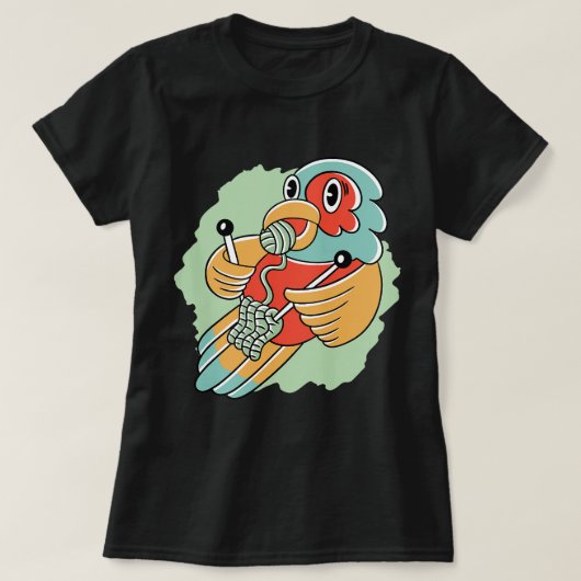 Grappig schattig cartoon papegaai breien wol gebre t-shirt (Design voorkant)