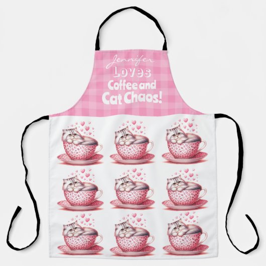 Grappig Schattig Cat Coffee All-Over Print Schort (Voorkant)