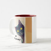 Grappig schattig Curious Cat geïllustreerde Mok. Tweekleurige Koffiemok (Voorkant links)