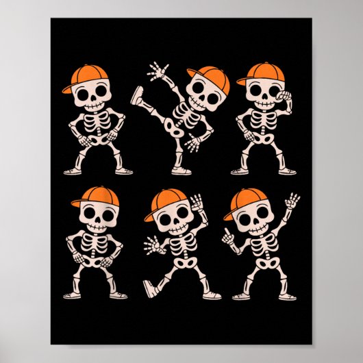 Grappig Schattig Dansend Skelet Halloween Jongens Poster (Voorkant)