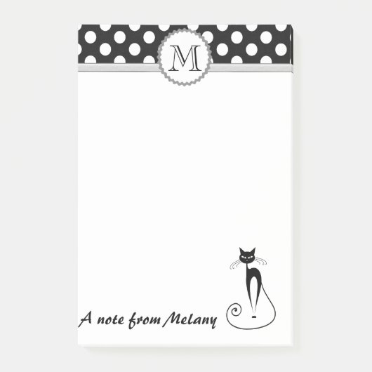 Grappig schattig girly zwarte kat polka dots monog post-it® notes (Voorkant)