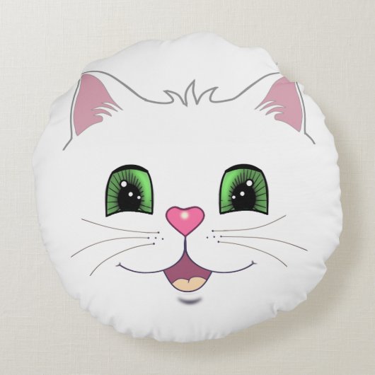 Grappig schattig kat gezicht op witte ronde kussen (Achterkant)