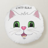 Grappig schattig kat gezicht op witte ronde kussen (Achterkant)