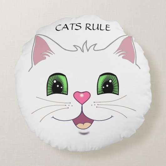 Grappig schattig kat gezicht op witte ronde kussen (Achterkant)