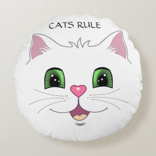 Grappig, schattig kattengezicht op witte ronde kus rond kussen